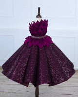 Dark Purple Sequence Panel Gown with a Petal Style Detachable Top.