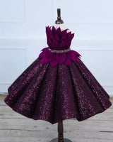Dark Purple Sequence Panel Gown with a Petal Style Detachable Top.