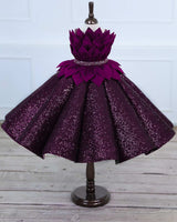 Dark Purple Sequence Panel Gown with a Petal Style Detachable Top.