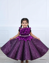 Plum Purple Sequence Panel Gown with a Petal Style Detachable Top.