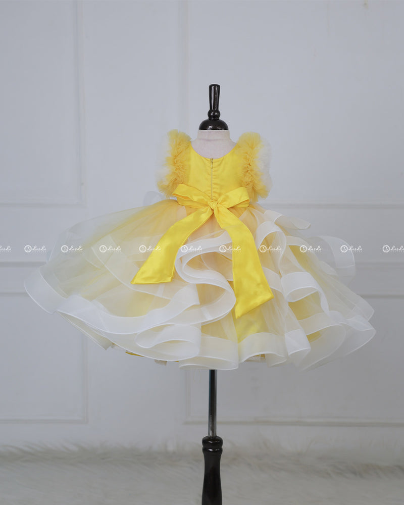 Swan Theme Yellow & White Color Gradient Swirled Gown