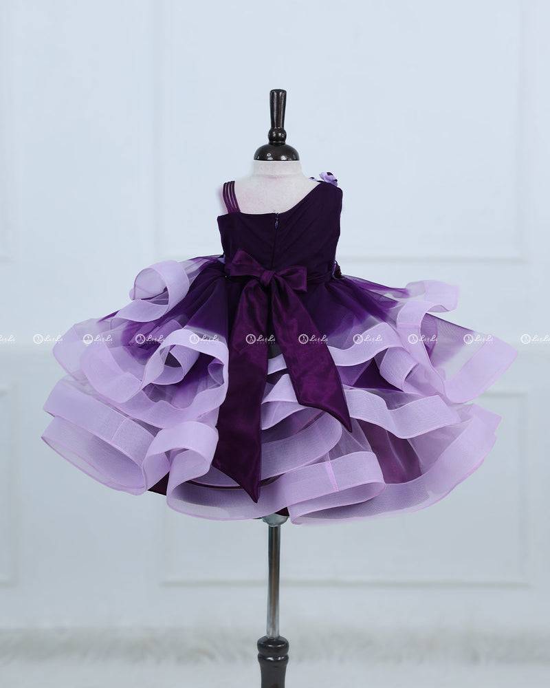 Dark Purple and Pink Lavender ombre shaded pleated one shoulder couture gown