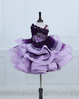 Dark Purple and Pink Lavender ombre shaded pleated one shoulder couture gown