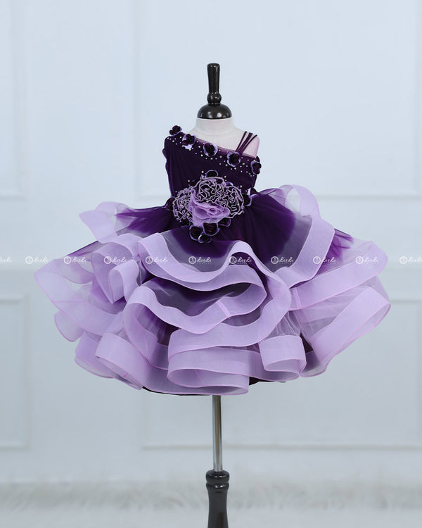Dark Purple and Pink Lavender ombre shaded pleated one shoulder couture gown