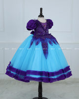 Purple and Sky Blue Part Wear Gown with Heavy and Crafted Yoke and Petal Detailing