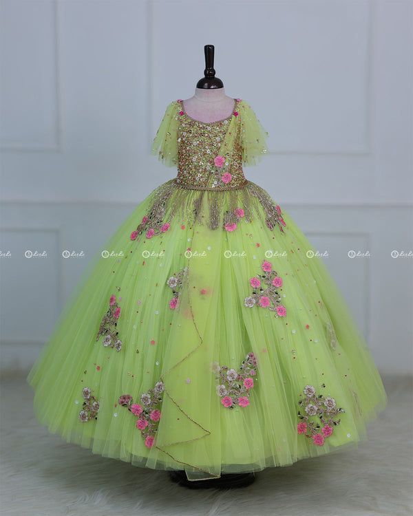 Light Lime Green Powder Blue Gown with Intricate Handworks