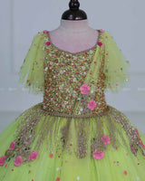 Light Lime Green Powder Blue Gown with Intricate Handworks