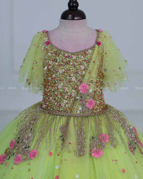 Light Lime Green Powder Blue Gown with Intricate Handworks