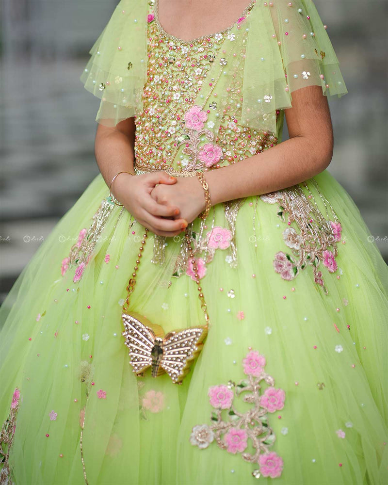 Light Lime Green Gown with Intricate Handworks