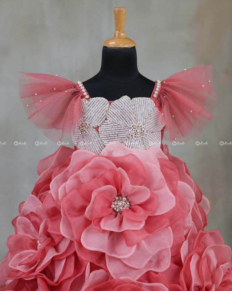 Pastel Pink and Baroque Rose Short Frock Highlighted with Hand Embellished Flower Petals.