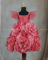 Pastel Pink and Baroque Rose Short Frock Highlighted with Hand Embellished Flower Petals.