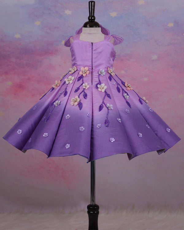 Cherry Blossom and Dusty Lavender Panel  Gown with Heavy Embellished Flowers