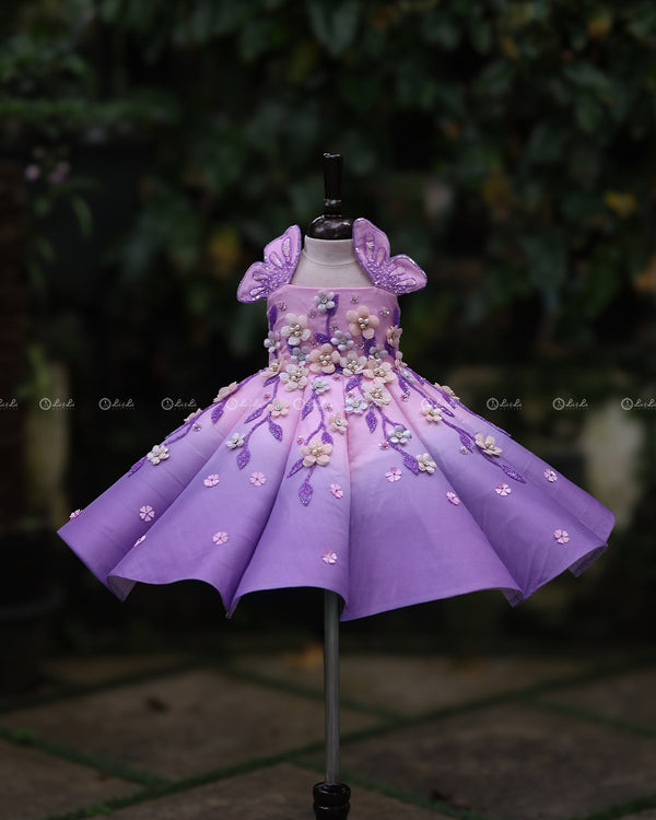 Cherry Blossom and Dusty Lavender Panel  Gown with Heavy Embellished Flow