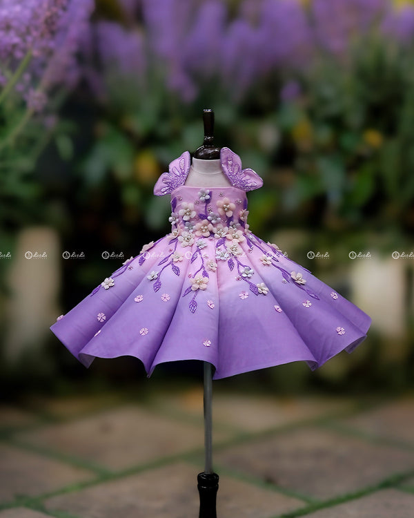 Cherry Blossom and Dusty Lavender Panel  Gown with Heavy Embellished Flowers