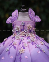 Cherry Blossom and Dusty Lavender Panel  Gown with Heavy Embellished Flowers
