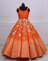 Dark Orange and Light orange Gown with Heavy Embellished Flowers