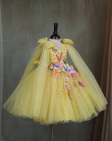 Dreamy Yellow Floral Embellished Princess Gown