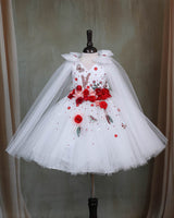 Enchanted White Princess Gown with Beautiful Red Flowers