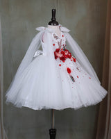 Enchanted White Princess Gown with Beautiful Red Flowers