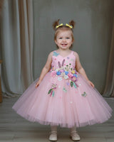 Icy Pink Princess Gown Highlighted with Floral Embellishments.