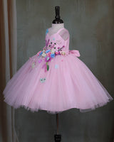 Icy Pink Princess Gown Highlighted with Floral Embellishments.