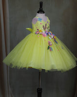 Radiant Yellow Princess Gown Highlighted with Hand-Embellished Flowers