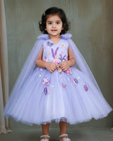 Ash Blue Princess Gown with Floral Embellishments
