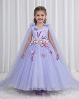 Ash Blue Princess Gown with Floral Embellishments(New)