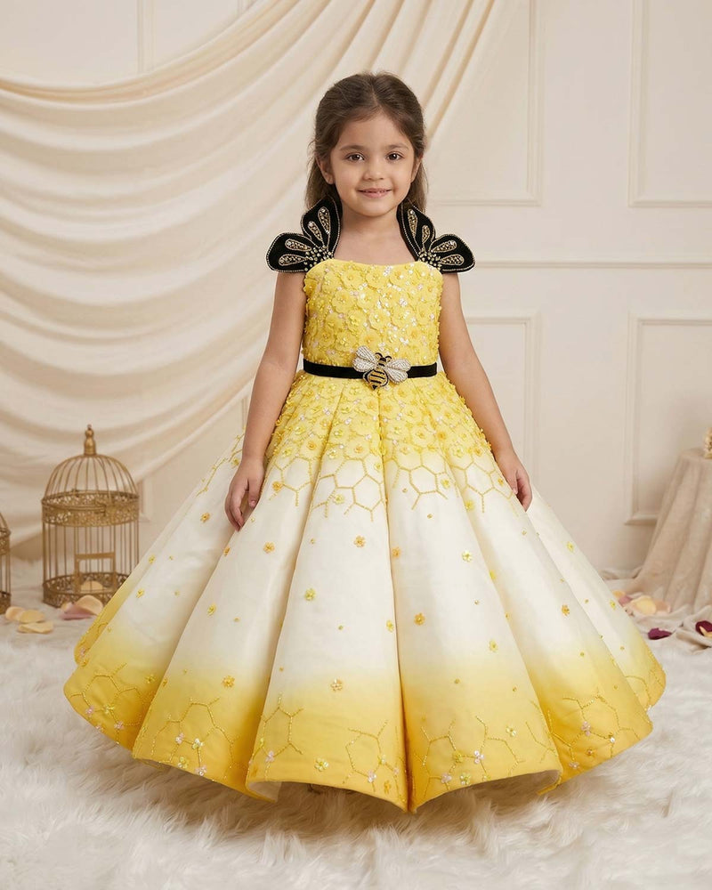 Honeycomb Bee Couture Gown for Girls | Luxury Kids Wear Online