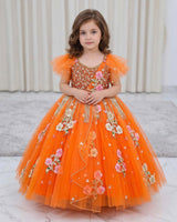 Orange Gown with Intricate Handworks