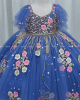 Denim Blue Gown with Intricate Handworks