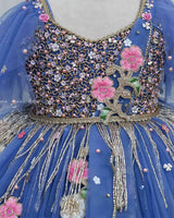 Denim Blue Gown with Intricate Handworks