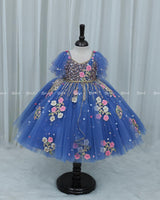 Denim Blue Gown with Intricate Handworks