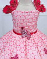 Rani Pink to Light Pink Enchanted  Elephant & Butterfly Theme Couture Panel Gown