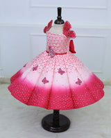 Rani Pink to Light Pink Enchanted  Elephant & Butterfly Theme Couture Panel Gown