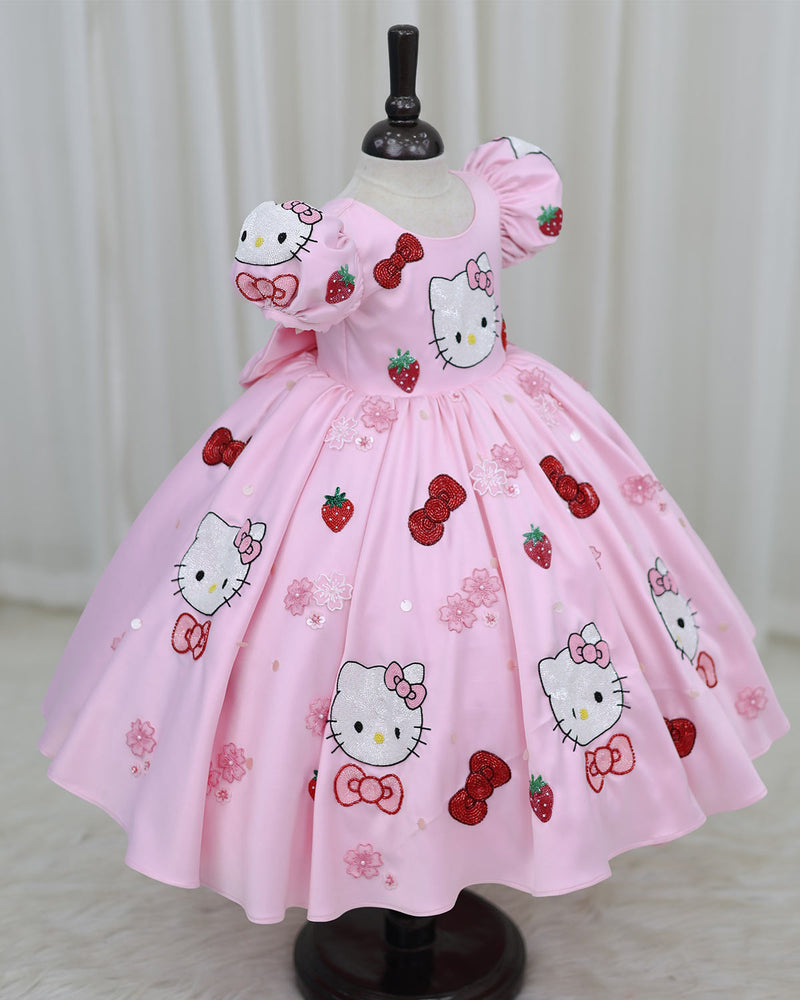 Satin Puff-Sleeve Sequin Character-Themed Hello Kitty Full-Length Gown – www.liandli.in Satin Puff-Sleeve Sequin Character-Themed Hello Kitty Full-Length Gown – www.liandli.in