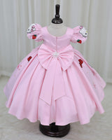 Satin Puff-Sleeve Sequin Character-Themed Hello Kitty Full-Length Gown - Baby Pink