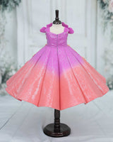 Sequined Sleeveless Crown-Patch Butterfly Floral Full Length Panel Gown - Orchid & Peach(New)