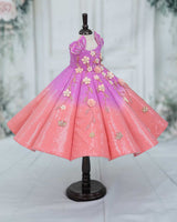 Sequined Sleeveless Crown-Patch Butterfly Floral Full Length Panel Gown - Orchid & Peach(New)