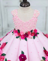 Glitter Net Cap-Sleeve Paneled Floral Full-Length Gown with Detachable Bow-Baby Pink (New)