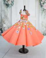 Satin Sleeveless Panelled Butterfly and Floral Full-Length Gown - Peach (New)