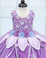 Net Sleeveless 3D Petal Floral Full-Length Gown - Pale Lavender & Light Purple (New)