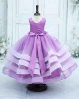 Net Sleeveless 3D Petal Floral Full-Length Gown - Pale Lavender & Light Purple (New)