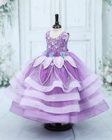 Net Sleeveless 3D Petal Floral Full-Length Gown - Pale Lavender & Light Purple (New)