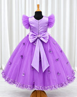 Net Frill Sleeve Fairy Floral Full-Length Gown for Baby Girl in Lavender (New)