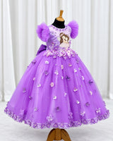 Net Frill Sleeve Fairy Floral Full-Length Gown for Baby Girl in Lavender (New)