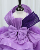 Dyeable Sequence Georgette and Soft Organza Sleeveless Full-Length Gown with Twirled Detachable Belt with Bow for Girl in Lavender (New)