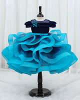 Navy Blue & Sky Blue Ombre Cold Shoulder Twirl Gown for Baby Girl
