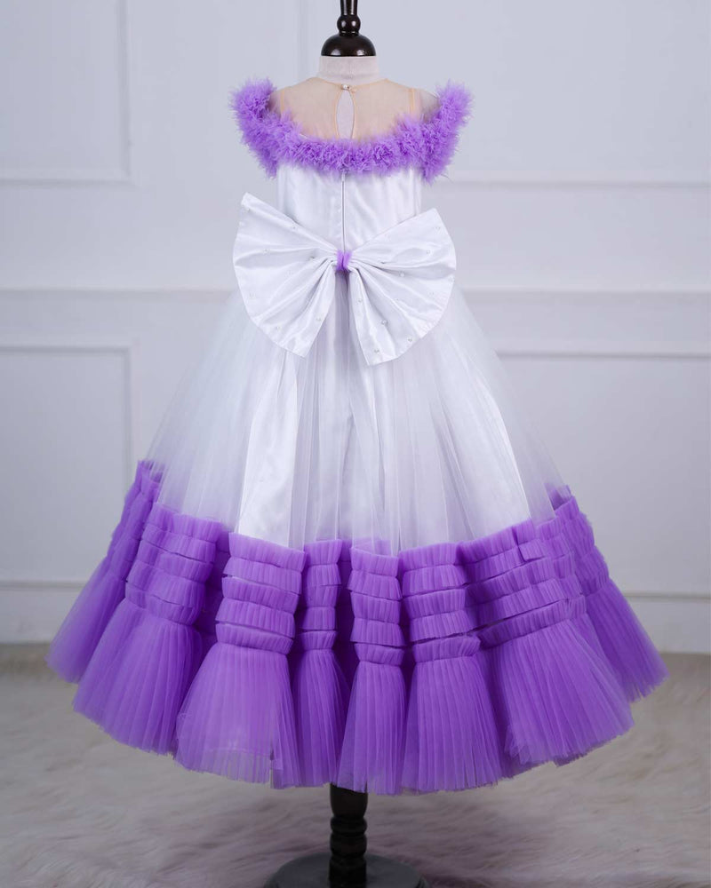 Lavender and white  luxury gown with heavy pleated frills