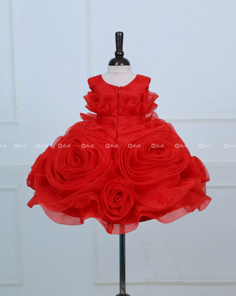 Red rosette 3D gown